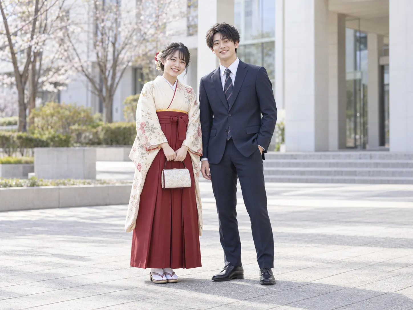 卒業袴とスーツの全身撮影イメージ