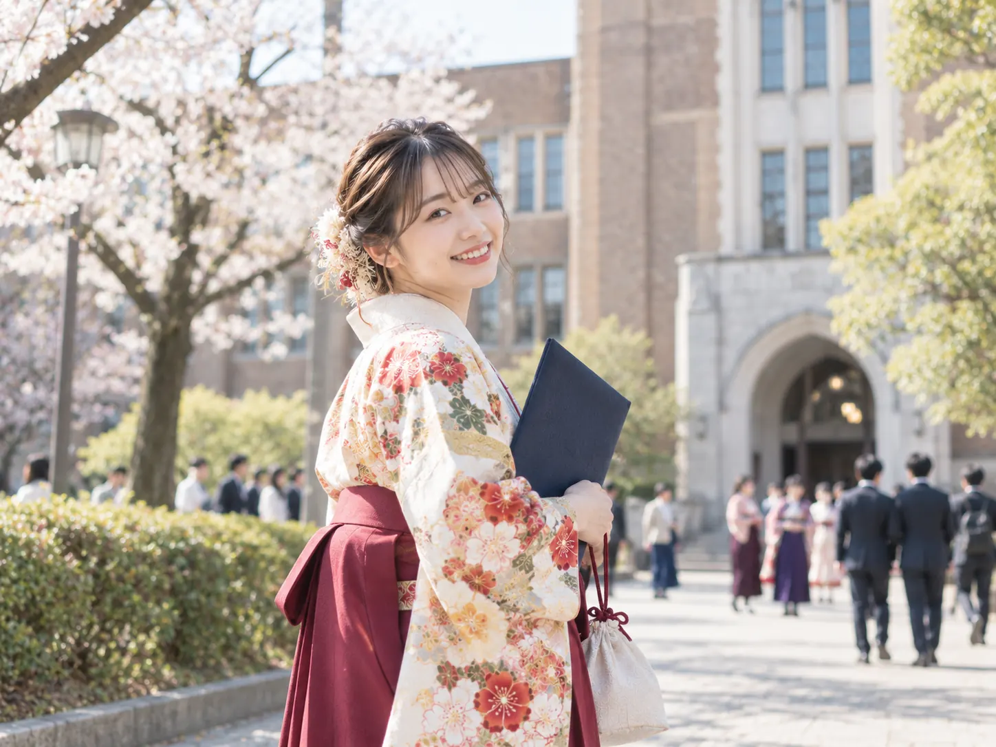 大学キャンパスでの卒業写真撮影イメージ